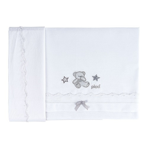 Lenzuola Culla Picci Valdo set 3pz Ricamato Cod.PC611522 Var 22 Bianco Grigio